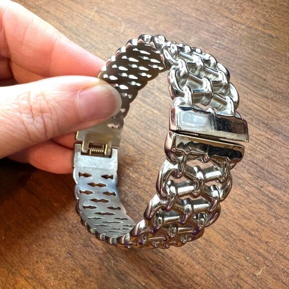 Hinged Woven Cuff Bracelet Statement Jewelry Silver - Picture 6 of 12